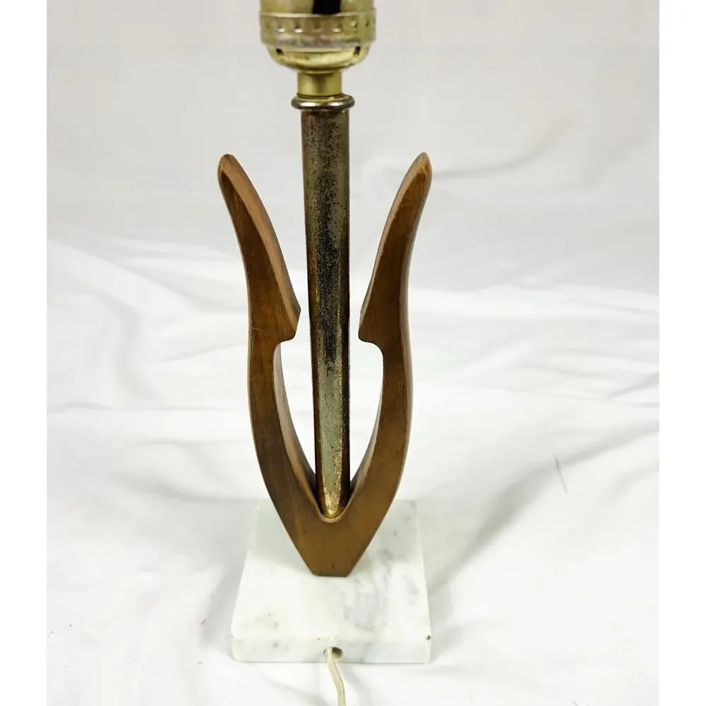 Vintage MCM Teak Tulip Marble Base Desk Lamp Table 11.75”